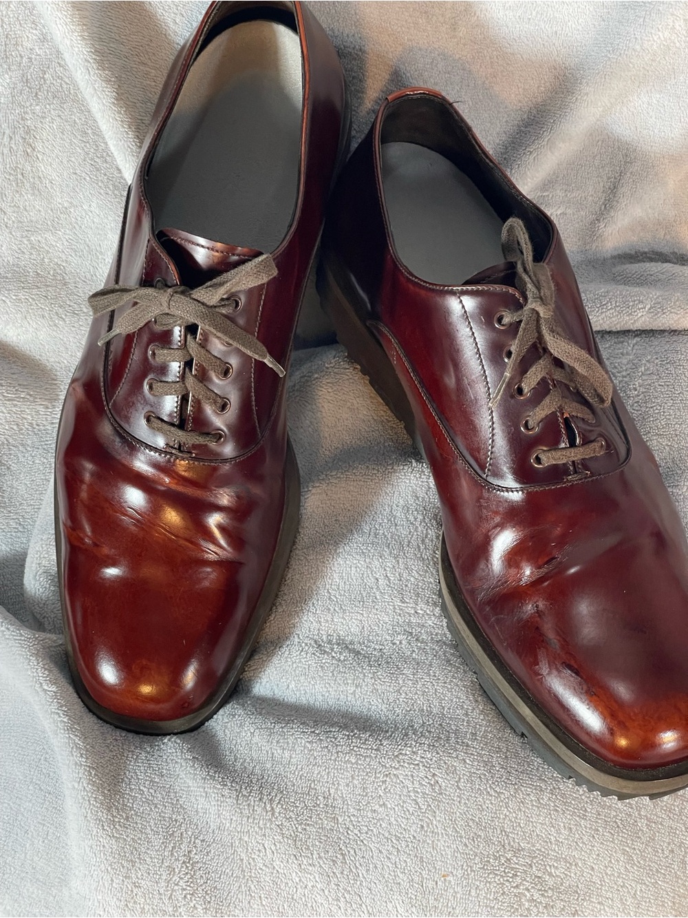 Prada Men's Classic Ox Blood Leather Derby Shoes